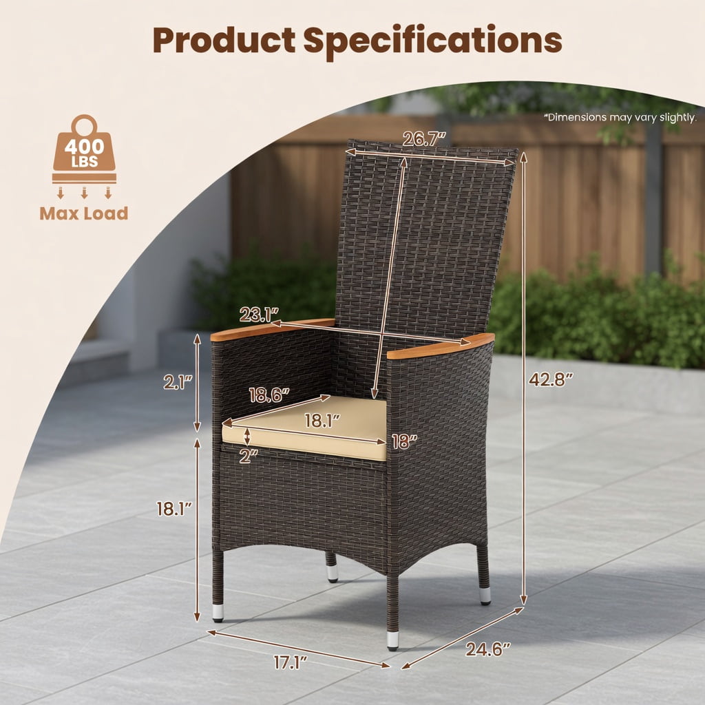 Hommoo 4-Piece Outdoor Dining Chair Set, High-Back Wicker Patio Chairs with Cushions, PE Rattan & Acacia Wood Frame, Weather-Resistant for Backyard, Porch & Poolside, Natural