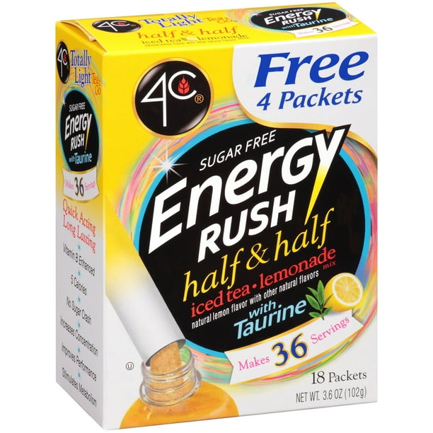 4C® Totally Light Tea2Go Energy Rush Half Iced Tea & Half Lemonade Mix 18 ct Packets Walmart