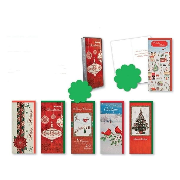 Christmas Holiday Boxed Cards Traditional Xmas Box Set Assorted with 6 Different Embellished
