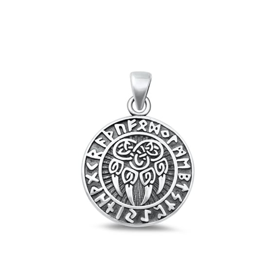 Sterling Silver Oxidized Aztec Bear Paw Pendant Medallion Claw Charm .925 New Jewelry Female Unisex