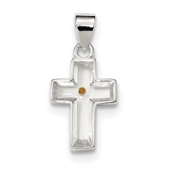 Sterling Silver Enameled with Mustard Seed Cross Pendant