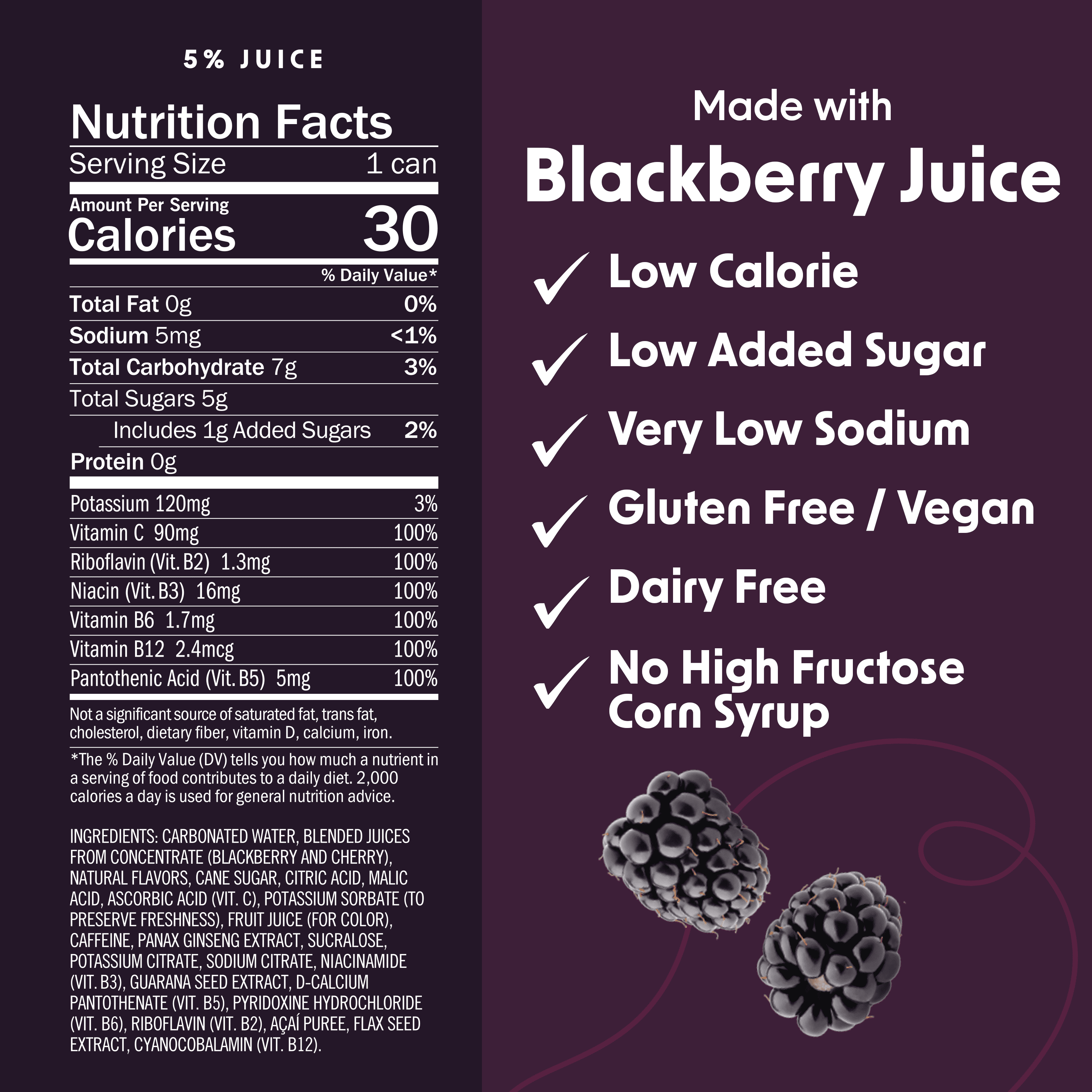 Bing Beverage Healthy Energy Drinks, Bing Blackberry, 12 oz (12 Pack)