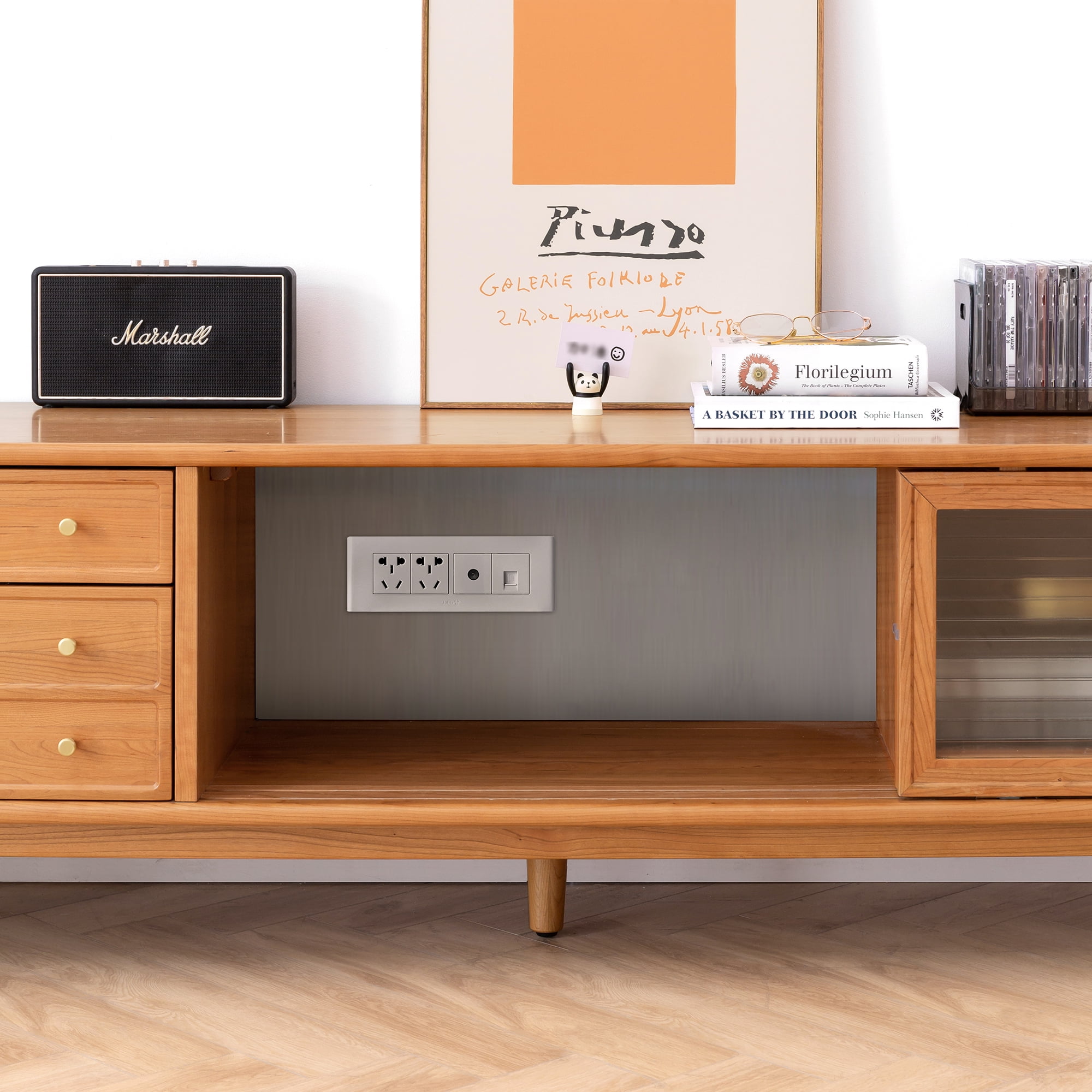 MAYEERTY Walnut Color Solid Red Oak TV Cabinet with Changhong Glass Doors – 70-79 Inches TV Stand