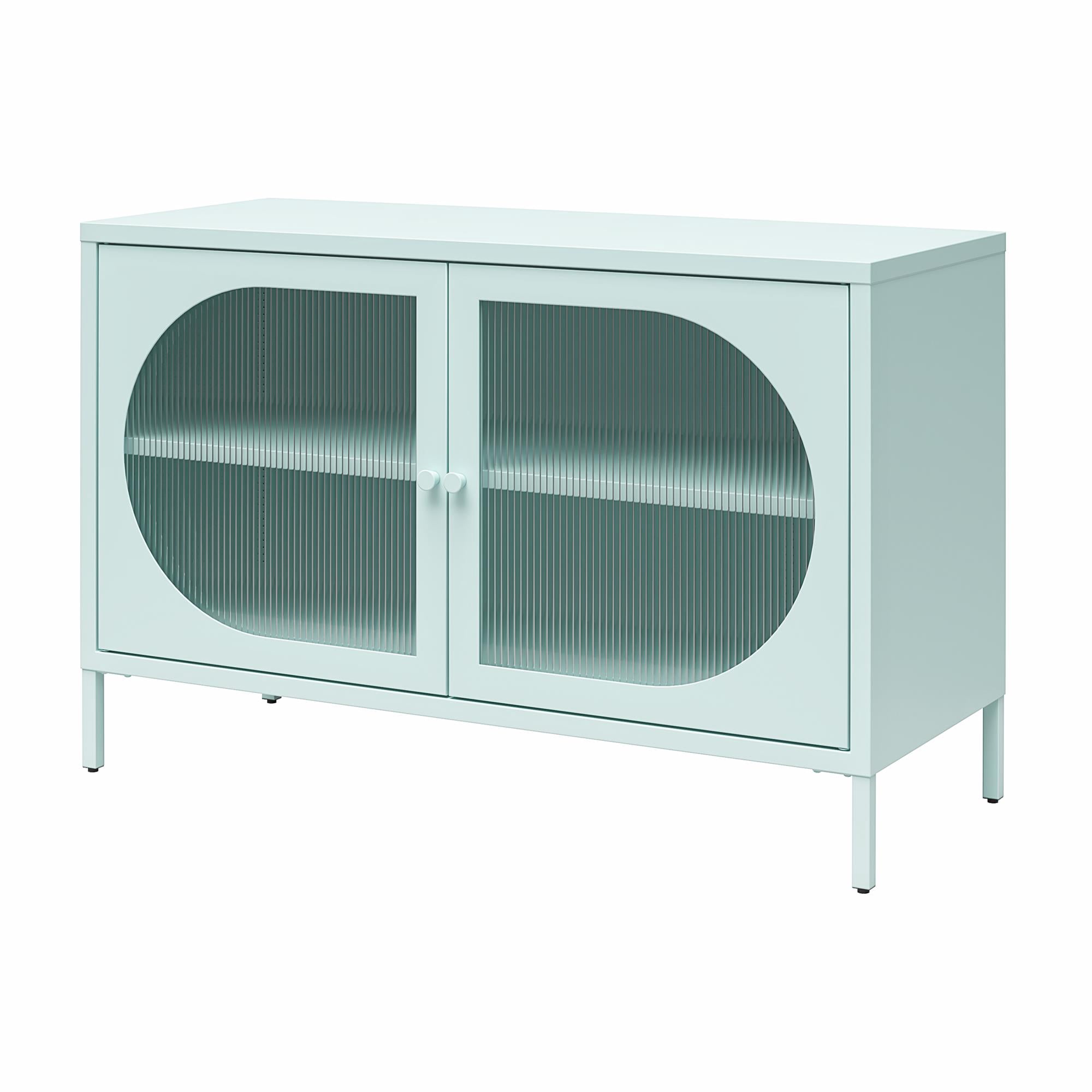 Mr. Kate Luna Wide 2-Door Accent Cabinet with Fluted Glass, Sky Blue