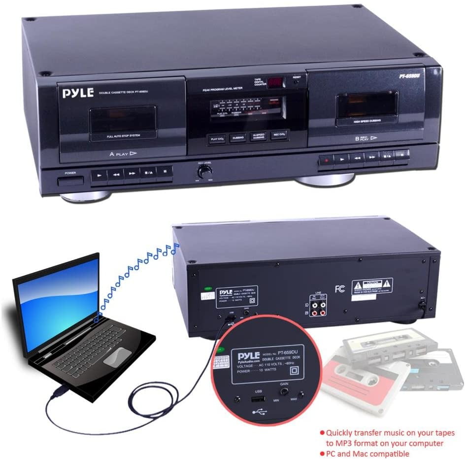 Dual Stereo Cassette Tape Deck Clear Audio Double Player Recorder