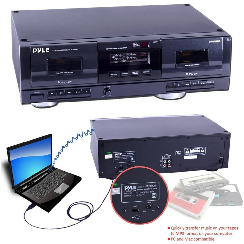 Dual Stereo Cassette Tape Deck Clear Audio Double Player Recorder