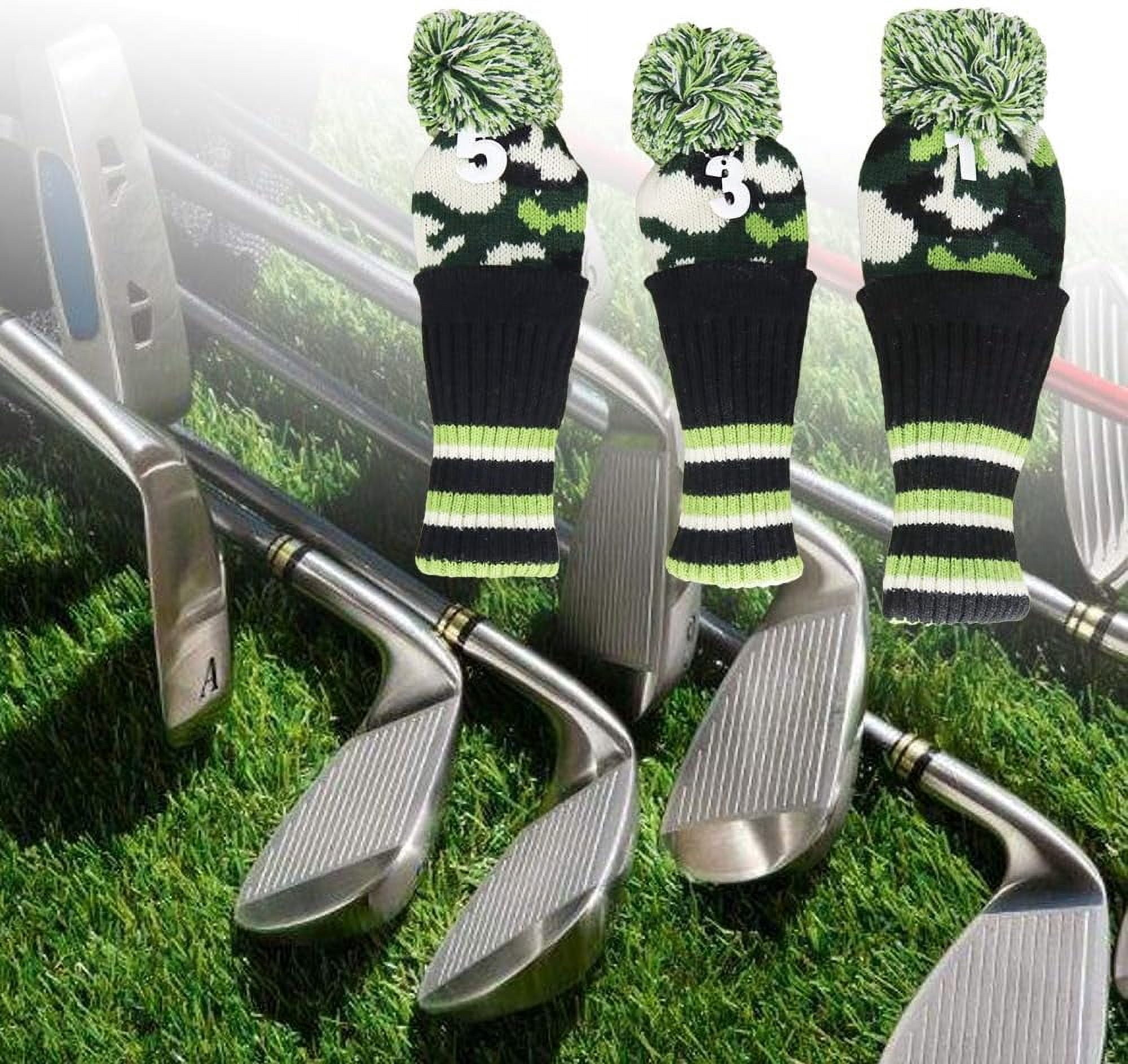 3 pcs/Set Golf Club Pom Pom Knit Cover for Driver, Fairway Wood and Hybrid HeadCovers
