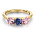 thumbnail image 3 of Gem Stone King 18K Yellow Gold Plated Silver Blue Created Sapphire and Pink Lab Grown Diamond Engagement Ring for Women | 1.60 Cttw | Round 5MM | Gemstone September Birthstone | Size 7, 3 of 6