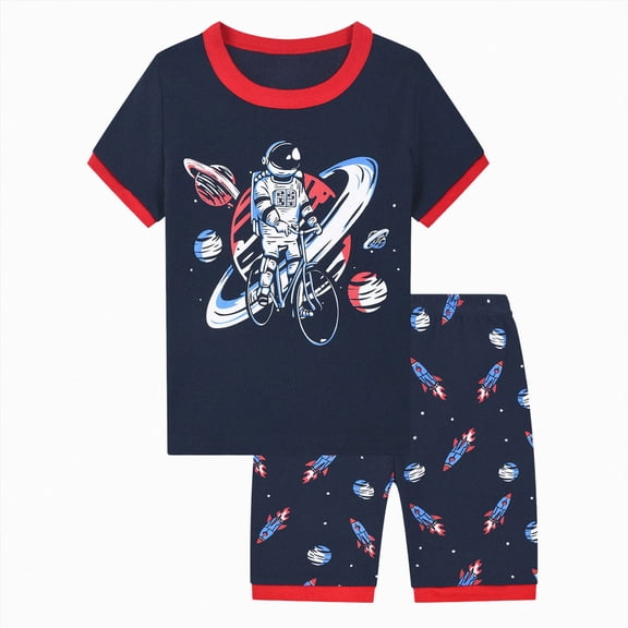 NOLDARES Infant Baby Boys Shorts Sets Clothes 2pcs Summer Outfit Vibrant Graphic Short Sleeve Tee Shirt Comfy Shorts Pockets(Red,130)