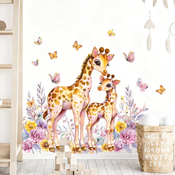 Cartoon Wall Decals Animal Giraffe Butterfly Wall Stickers Peel and Stick Removable Decals for Living Room Kids Bedroom Playroom Decor