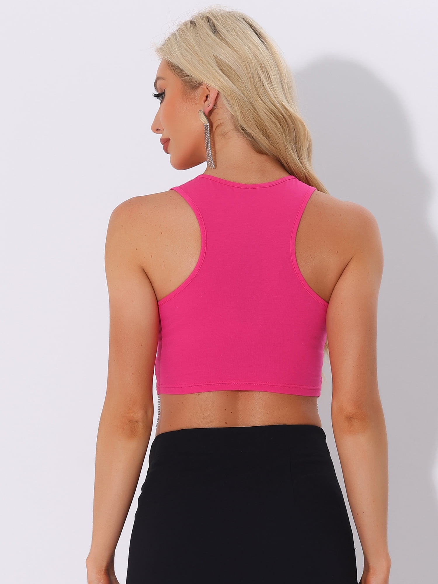 DARING DIVA Women's Fringe Tops Y2K Raceback Sparkly Tank Crop Tops S Hot Pink