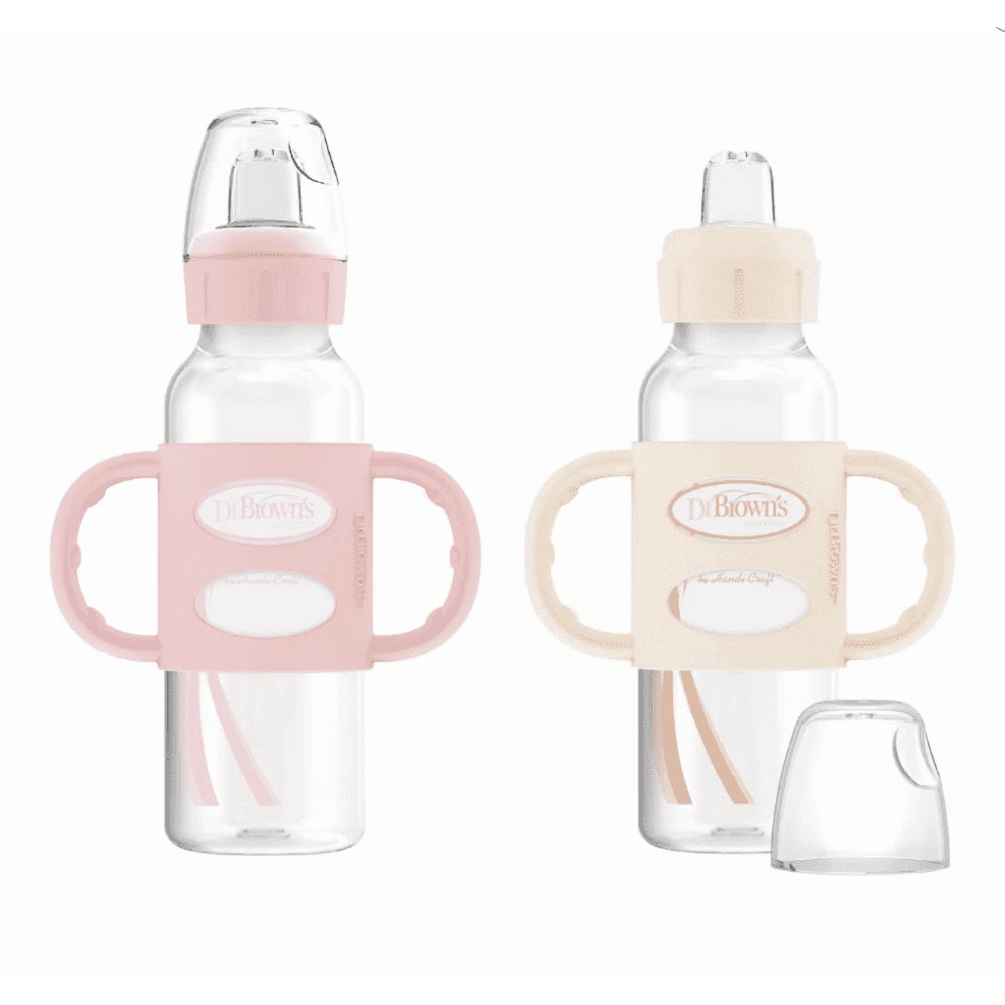 8oz Milestones Narrow Sippy Bottle with Silicone Handles and Soft Spout, 2 Pack, BPA Free Baby Training Cup for 6 Months+, Light Pink and Ecru