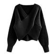 thumbnail image 4 of Sweaters For Women V Neck Long Sleeve Wrap Front Off Shoulder Asymmetric Hem Knitted Crop Solid Pullover One Size Womens Sweaters, 4 of 4