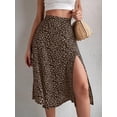 thumbnail image 6 of Women'S Summer High Waisted Flowy Slit Midi Skirts Casual Boho Floral Beach Skirt Brown M, 6 of 9