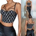 thumbnail image 2 of Womens Spaghetti Strap Corsets Camisole Crop Top Rhinestones Crystal Fish Boned Slim-Fit Strappy Bustier Vest Clubwear L, 2 of 4