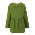 thumbnail image 5 of Green Womens Tops Women's Fashionable and Casual Solid Color Cotton Linen Doll Collar Long Sleeve Loose Top T Shirt Shirts for Women, 5 of 6