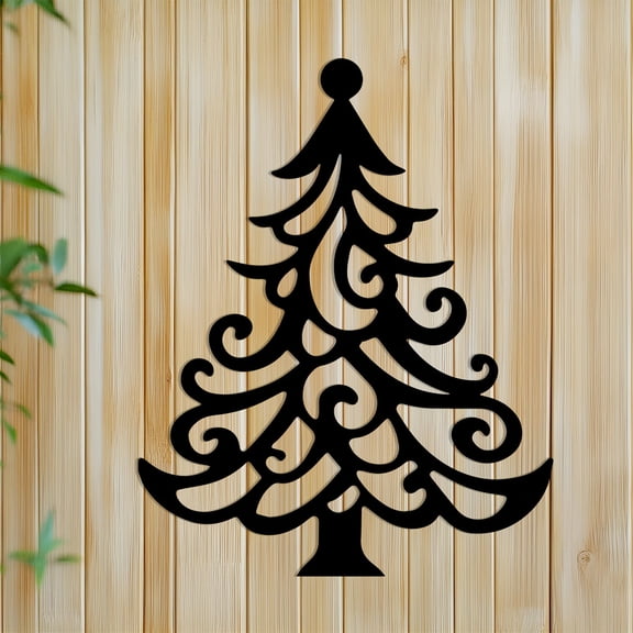 HELLOYOUNG Vintage Bohemian Metal Christmas Tree Wall Art - Ornate Black Metal Indoor/Outdoor Holiday Decor with Spiral Branches & Round Top, Durable Flat Tree