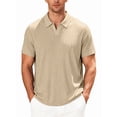 thumbnail image 3 of Mens Casual Shirt Summer Short Sleeve Vacation Button Beach Knit Stretchy Golf Shirts Khaki XL, 3 of 9