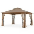 thumbnail image 3 of EAGLE PEAK 13 ft. W x 11 ft. D Double Roof Outdoor Patio Gazebo with Mosquito Net,Brown, 3 of 8
