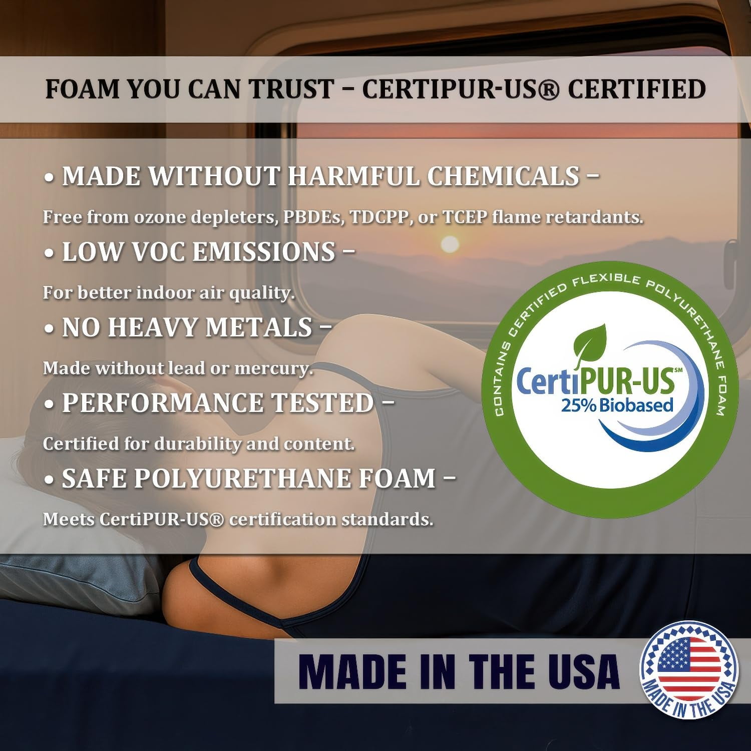 Foamma 8” x 38” x 80” Water Resistant Gel Memory Foam RV Bunk Mattress, Firm High Density Foam Base, Comfortable and Durable Polyester Cover, Truck, Camper, Travel Trailer, Made in USA