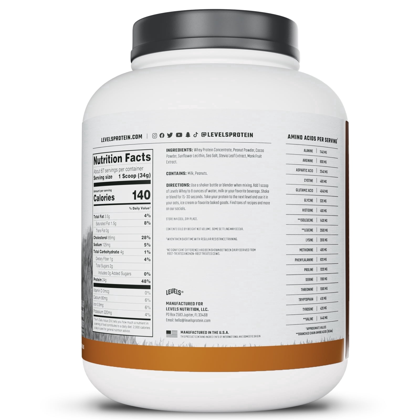 Levels Grass Fed Whey Protein Powder, No Artificials, 24G of Protein, Chocolate Peanut Butter, 5LB
