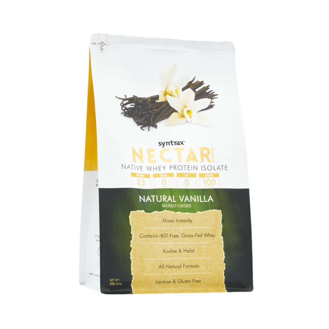 Syntrax Nectar Naturals, Natural Vanilla, 2 lbs. Native Whey Protein Isolate, offers a Smooth & Creamy Flavor