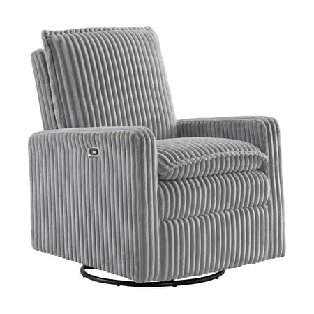 Oxford Baby Uptown Power Upholstered Glider Recliner Rocking Chair 270° Swivel for Nursery and Living Room – Corduroy Ash Gray