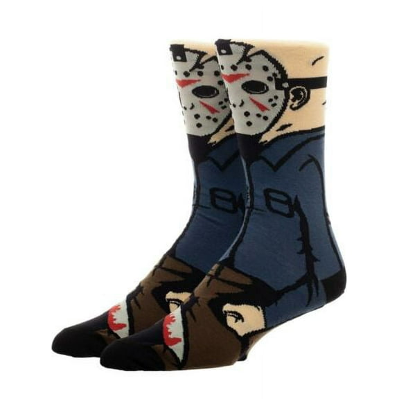 Jason Voorhess Friday the 13th Cartoon Socks, Fun Novelty Mens/Womens Crew Character Socks Black