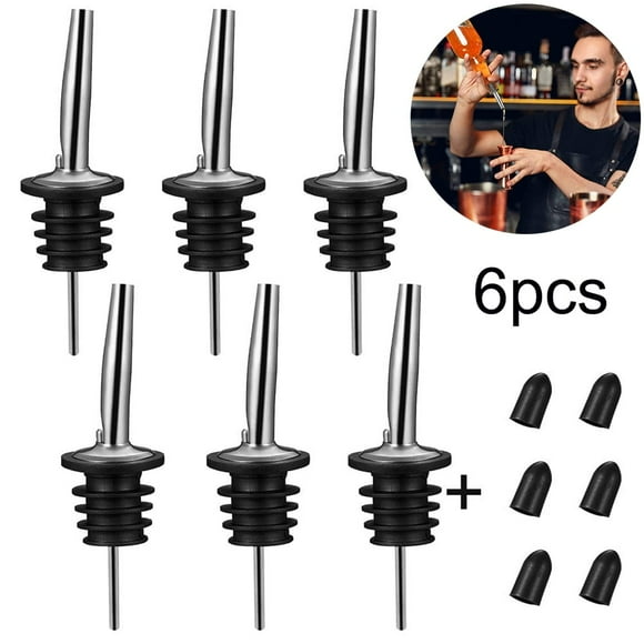 Ludlz 6-Piece olive oil pouring port, Stainless Steel Oil Wine Liquor Bottle Pourers Dispenser with Cap Stopper oil bottle nozzle, stainless steel oil pouring nozzle