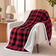 thumbnail image 6 of PAVILIA Twin Checkered Sherpa Blanket Couch Sofa Bed, Red Black,60x80, 6 of 8