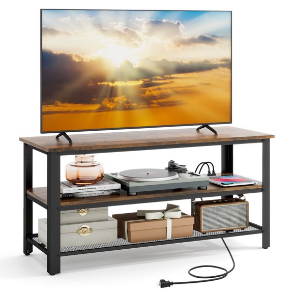 Giantex Media TV Stand, Industrial Entertainment Center w/Storage Shelves, Metal Frame Cabinet for Home