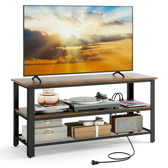 Patiojoy Industrial TV Stand Media Entertainment Center with 2-tier Open Storage Shelves & Metal Frame TV Cabinet for TVs up