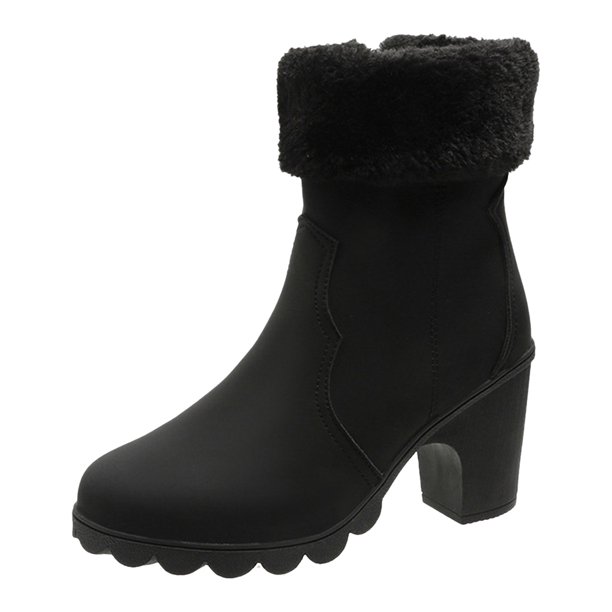 NECHOLOGY Botas Mujer Adulto Femenino Zapatos Botines para mujer Botas de cuero de moda para mujer con puños y tacón grueso con punta redonda de tamaño de otoño e invierno (Black, 6.5)