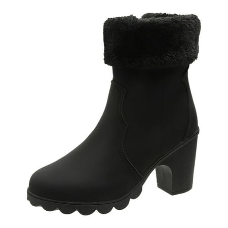 OJSFQUFP Ankle Boots for Women Autumn and Winter Large Size Round Toe Thick Heel Women s Fashion Leather Boots Comfortable Fall Shoes Fall Boots Black 38