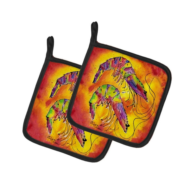 Carolines Treasures 8378PTHD Crevettes Brillantes sur une Paire de Porte-Pots Rouges, 7,5 x 3 x 7,5 Po.