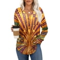 thumbnail image 5 of Mardi Gras Shirts Womens Sequins Glitter Long Sleeve Blouse Feathers Print V Neck Holiday Tops Gold M, 5 of 5