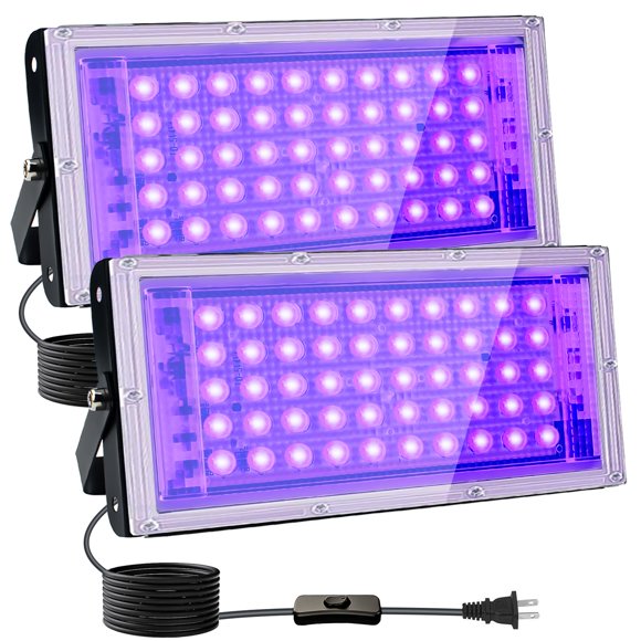 Luz de inundación Blacklight Indmird de 50 W x 2 con enchufe e interruptor