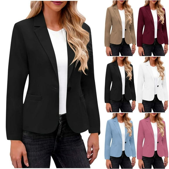 Feancey Womens Cropped Suit Jackets One Button Long Sleeve Blazers Lightweight Casual Notch Lapel Blazer Jacket White XL