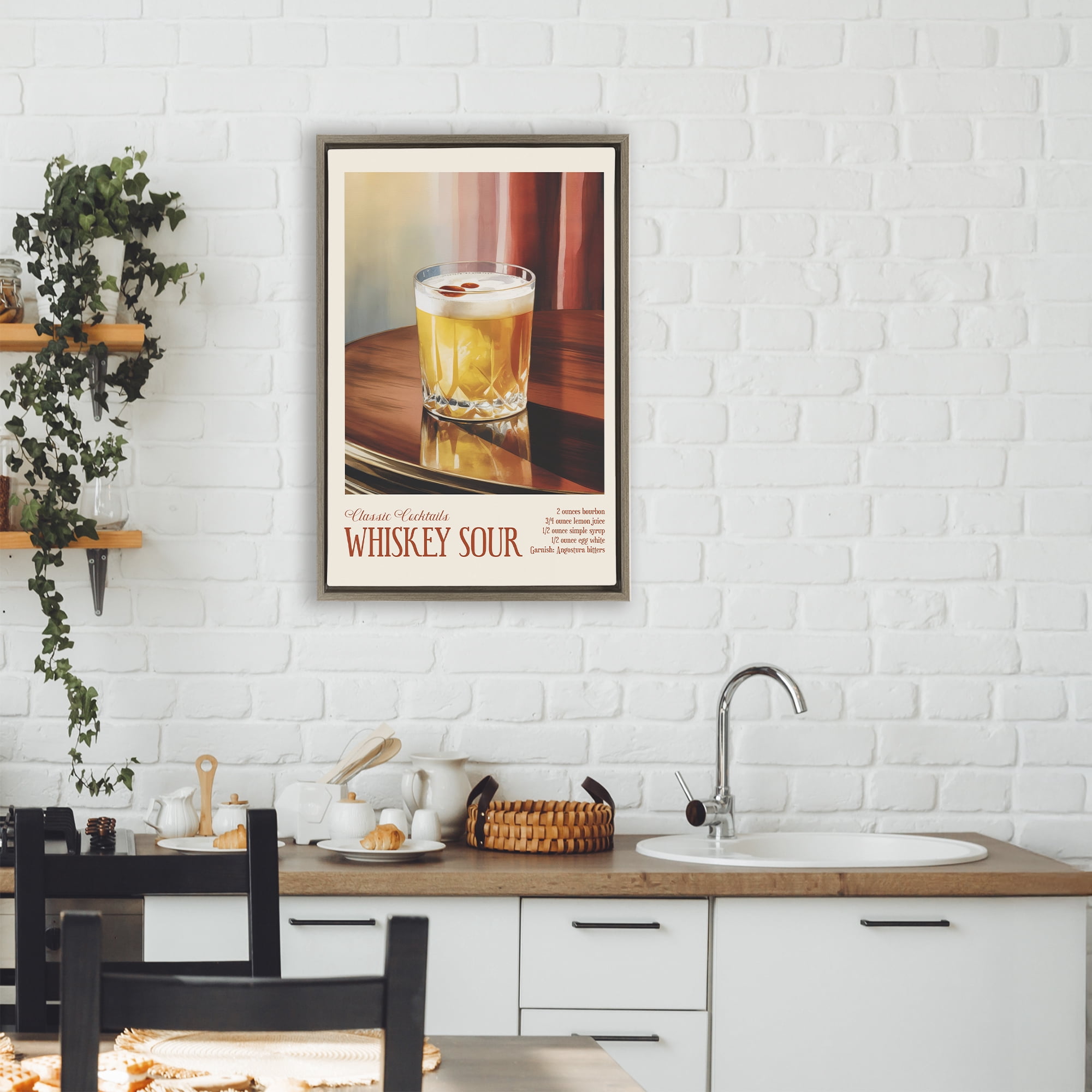 Stupell Industries Whiskey Sour on Table Brown Framed Floater Canvas Wall Art, design by Andreas Magnusson