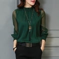 thumbnail image 5 of Arlun Ruffle Neck Long Sleeve T-Shirts for Women Trendy Mesh Puff Sleeved Dressy Casual Smocked Chiffon Blouses Solid Color Loose Thin Cozy Tops for Early Spring Wear Green S, 5 of 5