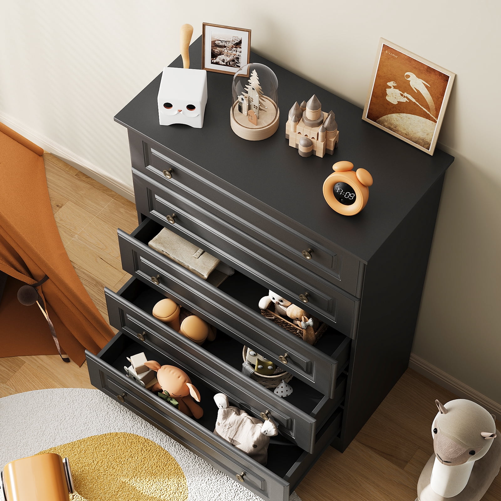 IDEALSOUL Dresser for bedroom, Black Dresser Tall dresser with Large Storage Space, 5 Drawer Dresser for Bedroom, Hallway, Entryway
