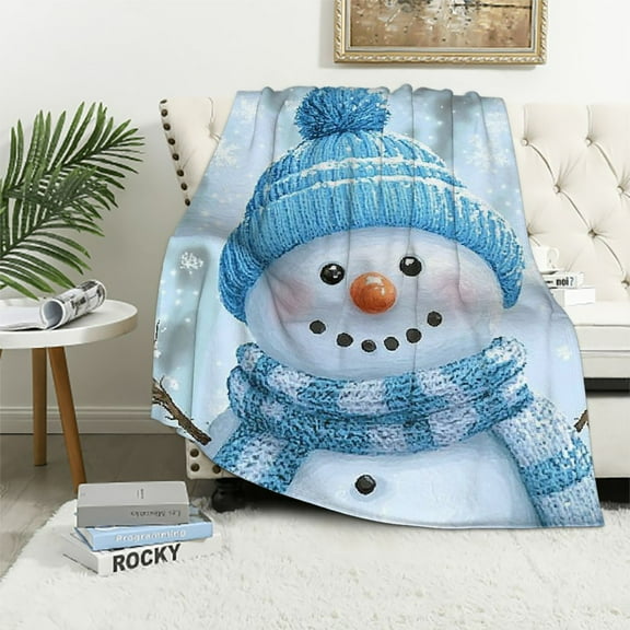 Pratyus Snowman Flannel Throw Blanket for Couch Sofa Bed, All Seasons Comfort, Christmas Home Decor Gift 40x50in