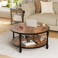 thumbnail image 3 of Table Basse Ronde avec Tablette de Rangement, Table Centrale à 2 Niveaux en Bois avec Pied en Métal, 3 of 9
