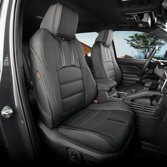 coverdream Tacoma Hybrid Seat Covers Full Set for 2024-2026 Toyota Tacoma TRD Sport,TRD Off-Road,Limited,Trailhunter - Leather(Full Set,Black Carbon Fiber)