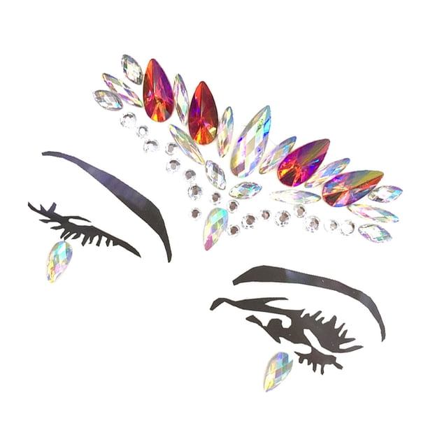 Vogacara Ojo cara gemas Bling pegatinas de diamantes de imitación geométrico frente cristal joyería DIY mujeres disfraz Festival maquillaje Tratamientos faciales Rojo