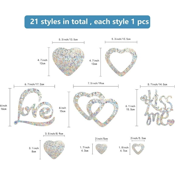 1 set 21Pcs Heart Window Clings Anti-Collision Rainbow Window Glass Alert Prism Decals for Birds Strike Non Adhesive Vinyl Film Sliding Doors Windows Home Decorations for Valentine's Day