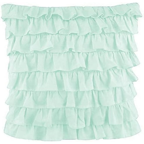 Amay 2-PC Ultra Soft Multi Ruffle Pillow sham 800 Thread Count Organic Cotton Aqua Solid, Square 18'' x 18''