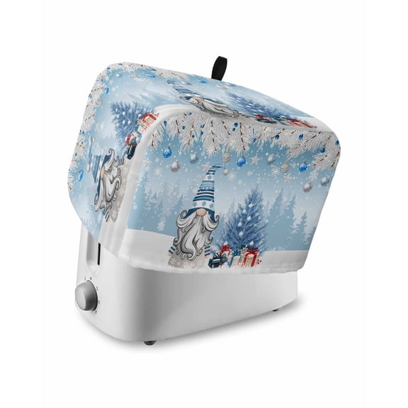 Fsddascl Blue Gnomes Christmas Toaster Cover 4 Slice, Large Kitchen Appliance Covers, Snowflake Xmas Tree Gifts Winter Toaster Oven Cover with Loop, Bread Machine Cover Dust Cover Protection
