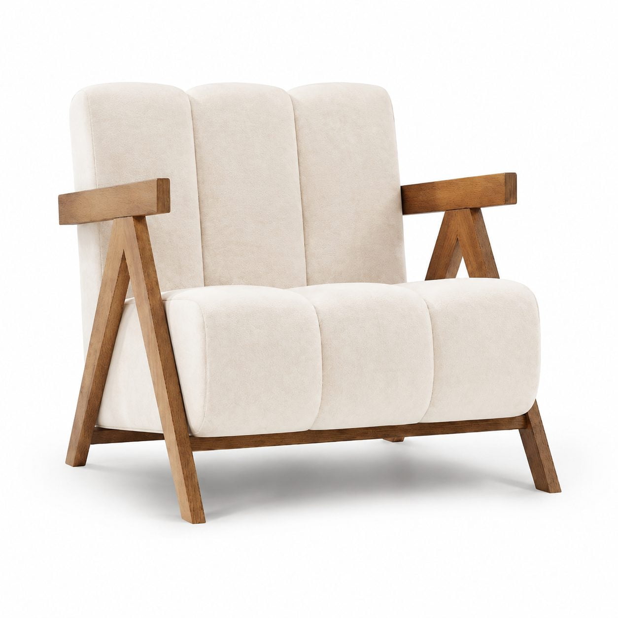Accent Chair with Chenille Upholstery Wooden Frame and Thick Foam Padding - Cozy Oversized Reading & Lounge Armchair for Living Room Bedroom Apartment Waiting Room (White)