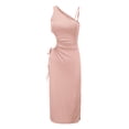thumbnail image 4 of VISgogo Vestido a media pierna con tirantes y un solo hombro para mujer, vestido ajustado con dobladillo recortado y elástico alto de color sólido para fiesta VISgogo  moda, 4 of 9